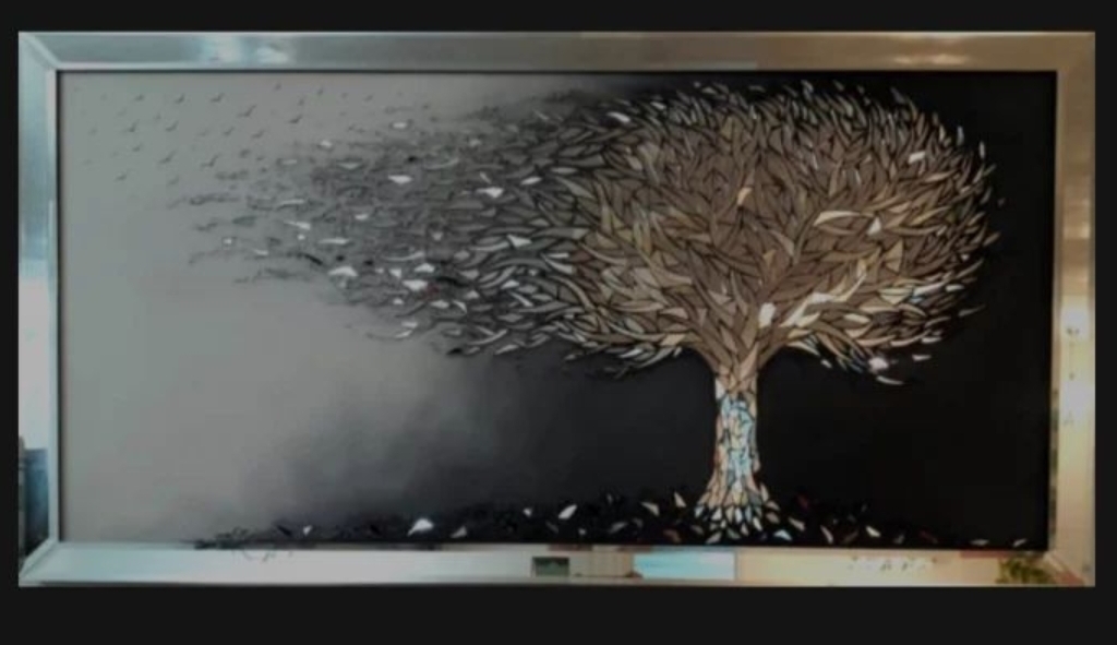 تابلو دیواری آینه کاری مدل درخت وباد کد ۹۰