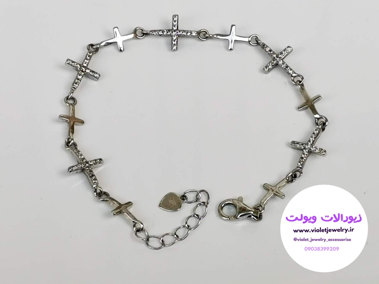دستبند زنانه و دخترانه طرح صلیب جنس نقره وزن ۴گرم کد ۰۰۳