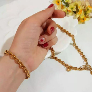 نیمست گردنبند با قفل تی و دستبند استیل رنگ ثابت شاینر کد ۳۵۱۹