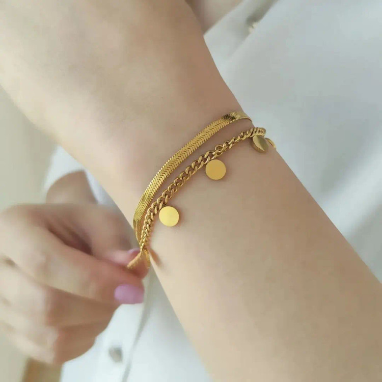 دستبند دولاین زنانه استیل ماری سکه ای