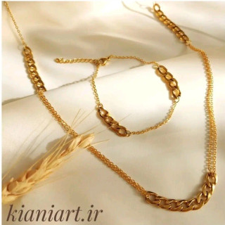 نیمست گردنبند دستبند ترکیب کارتیر و زنجیر ساده جنس استیل (ویولت گالری) کد ۱۹۵۹