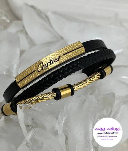 دستبند مردانه چرم و استیل