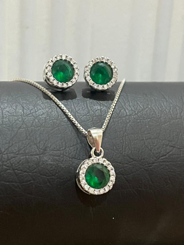 نیم ست نقره نگین سبز